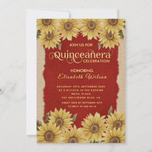 Invitation Tournesol vintage lin rouge Quinceañera Invitatiat