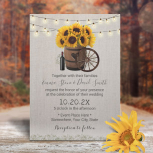 Invitation Tournesol vintage tonneau en bois Mariage rustique