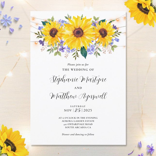 Invitation Tournesol violet Fleur sauvage Mariage botanique (Créateur téléchargé)