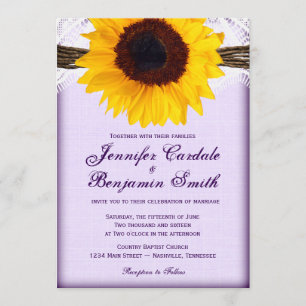 Invitation Tournesol violet Mariage campagnard rustique Invit