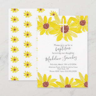 Invitation Tournesols à l'aquarelle Baptême Peints à la main