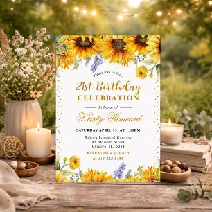 Invitation Tournesols à l'aquarelle et Anniversaire Paillette