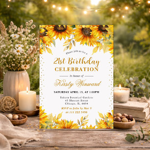 Invitation Tournesols à l'aquarelle et Anniversaire Paillette