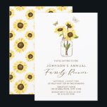Invitation Tournesols à Mason Jar Réunion d'été en famille<br><div class="desc">Famille Invitation et amis à votre réunion de famille avec cette invitation florale fantaisiste. Il présente des tournesols en bocal de mason, des papillons et des motifs floraux de tournesol assortis. Personnalisez en ajoutant les noms, la date, l'heure, le lieu et d'autres détails de l'événement. Cette invitation aux tournesols est...</div>