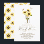 Invitation Tournesols à Mason Jar Réunion d'été en famille<br><div class="desc">Famille Invitation et amis à votre réunion de famille avec cette invitation florale fantaisiste. Il présente des tournesols en bocal de mason, des papillons et des motifs floraux de tournesol assortis. Personnalisez en ajoutant les noms, la date, l'heure, le lieu et d'autres détails de l'événement. Cette invitation aux tournesols est...</div>