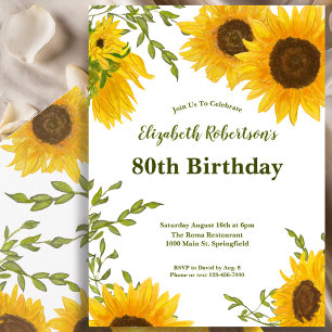 Invitation Tournesols Aquarelle 80e Anniversaire Femme