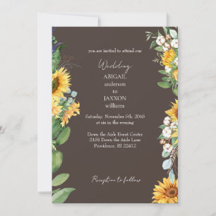 Invitation Tournesols aquarelle mariage marron foncé