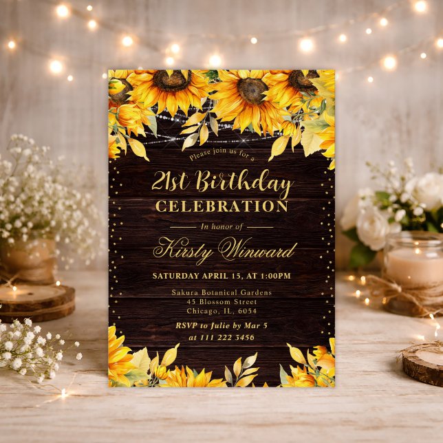 Invitation Tournesols Aquarelle Rustiques Anniversaire (Créateur téléchargé)
