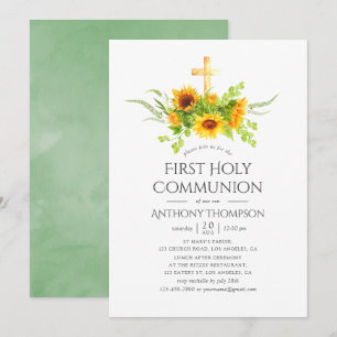 Invitation Tournesols Boho Première Sainte Communion