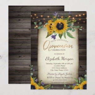 Invitation Tournesols Bois Brun Quinceañera Anniversaire
