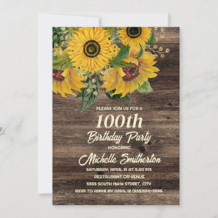 Invitation Tournesols Bois Rustique Campagne 50e Anniversaire
