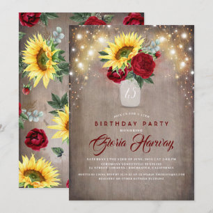 Invitation Tournesols Bourgogne Roses Rouges Rustique Automne