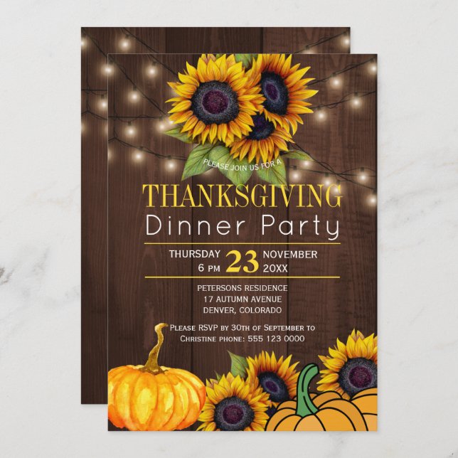 Invitation Tournesols citrouilles Bois de grange rustique Tha (Devant / Derrière)