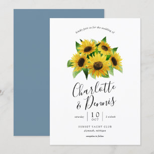 Invitation tournesols couleur aquarelle et mariage bleu pâle