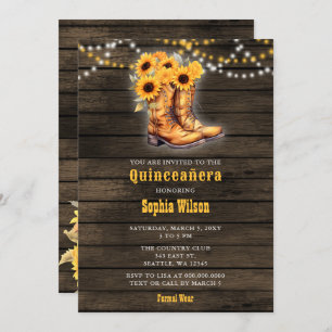 Invitation Tournesols Cowboy Bottes Barne Bois Quinceañera