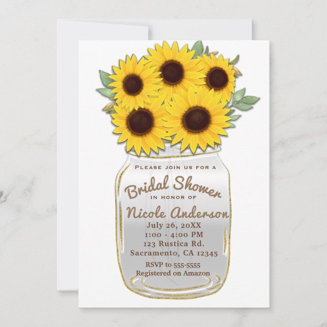 Invitation Tournesols dans un bocal Mason Rustique Chic Baby  (Devant)