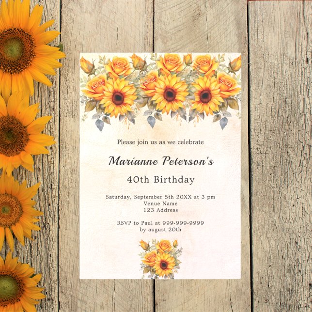 Invitation Tournesols de fête d'anniversaire rustiques jaunes (Créateur téléchargé)
