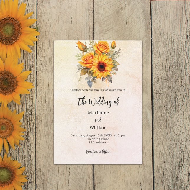 Invitation Tournesols de mariage rustiques jaune automne (Créateur téléchargé)