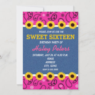 Invitation Tournesols de pays occidental et bandana rose en d