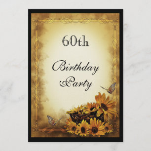 Invitation Tournesols d'or et papillons 60e anniversaire