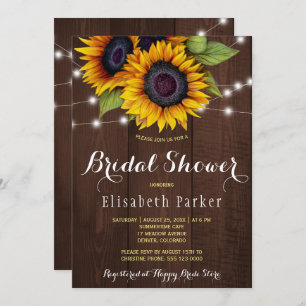 Invitation Tournesols dorés grange rustique bois douche nupti