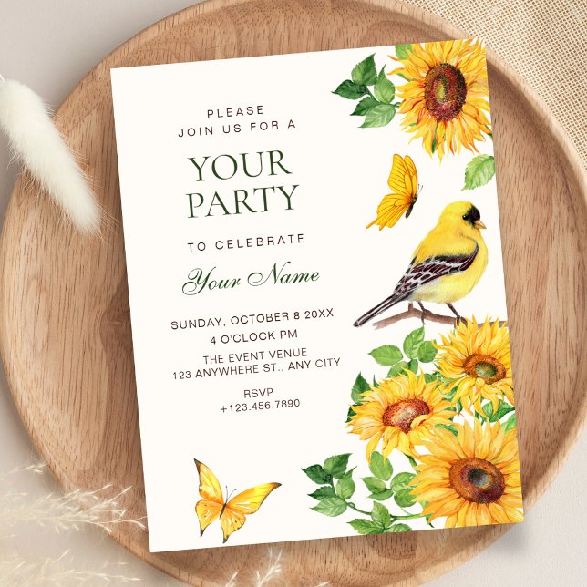 Invitation Tournesols élégants oiseau (Créateur téléchargé)