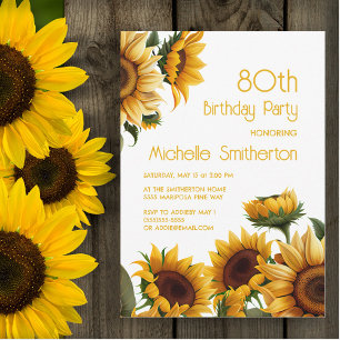 Invitation Tournesols Élégants Rustiques 80e Anniversaire