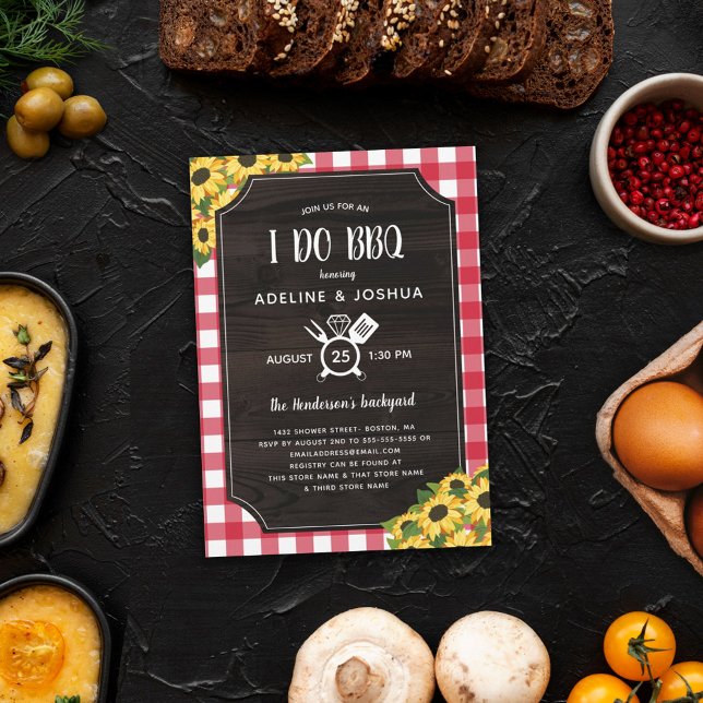 Invitation Tournesols En vichy rustiques I Do BBQ Douche Coup (Créateur téléchargé)