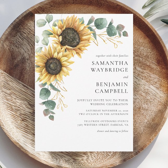Invitation Tournesols et Eucalyptus Mariage rustique (Sunflower Eucalyptus Floral Wedding Invitation)