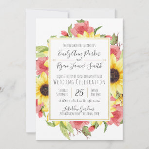 Invitation Tournesols et Mariage Rose Gold Frame