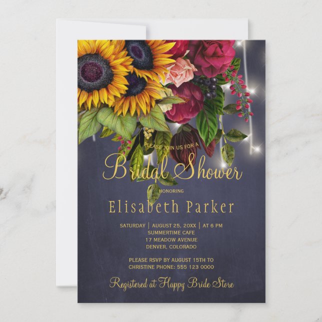 Invitation Tournesols et rose marine rustique douche nuptiale (Devant)
