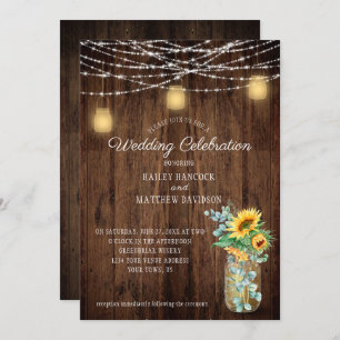 Invitation Tournesols Eucalyptus Chaîne Lights Jars Mason