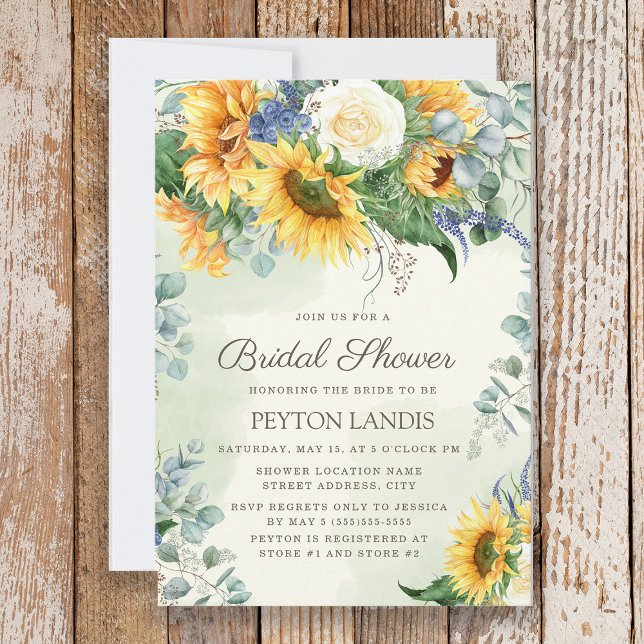 Invitation Tournesols Feuilles d'Eucalyptus Réception de Mari (Sunflowers and eucalyptus bridal shower invitation)