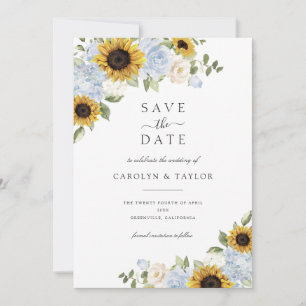 Invitation Tournesols Fleur Bleu Poussiéreux Rustique Économi