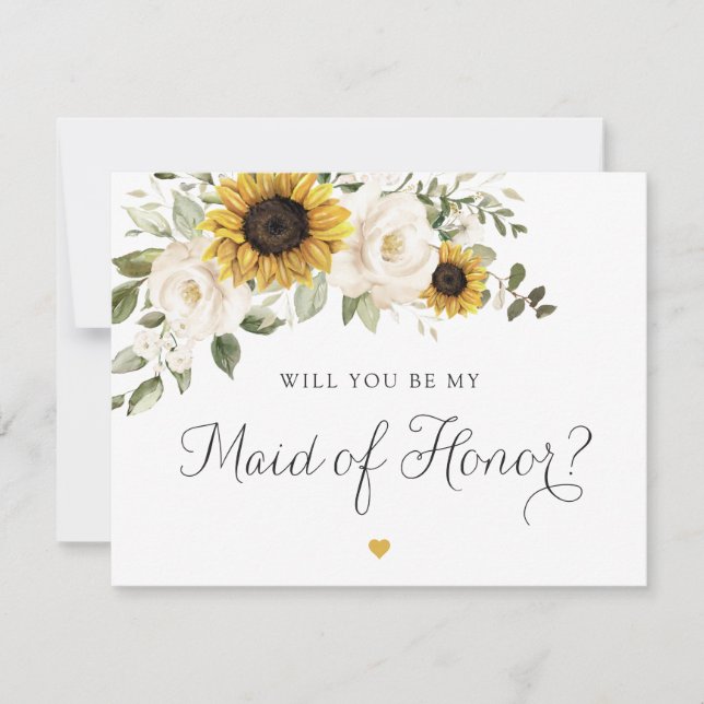 Invitation Tournesols Fleurs Blanches Verdure Demoiselle d'Ho (Devant)