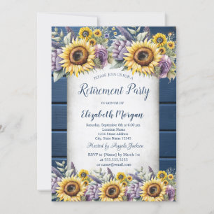 Invitation Tournesols, Fleurs Violettes Bois Retraite 