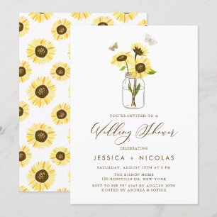 Invitation Tournesols jaunes dans un Wedding shower Mason Jar