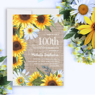 Invitation Tournesols jaunes Marguerites blanches 100e annive