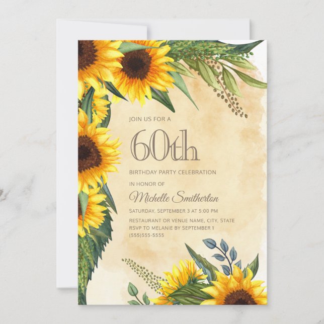 Invitation Tournesols Jaunes Rustiques 60 ans (Devant)