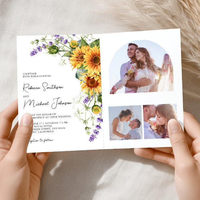 Invitation Tournesols Lavande Tout en Un Code QR Mariage (Créateur téléchargé)