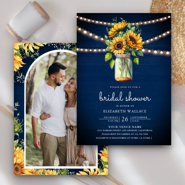 Invitation Tournesols Marine Bois Pot Mason Photo Shower de M (Créateur téléchargé)