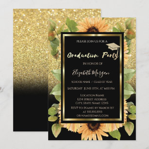 Invitation Tournesols ombrés pailletés or