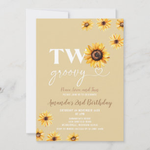 Invitation Tournesols Rétro Deux fête d'anniversaire Super