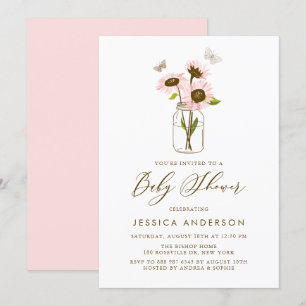 Invitation Tournesols roses dans le Baby shower Mason Jar