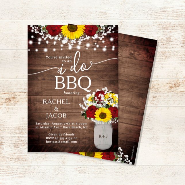 Invitation Tournesols Roses Pot Mason Je Fait BBQ Fiançailles (Créateur téléchargé)