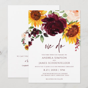 Invitation Tournesols Roses Rouge Bourgogne Automne Mariage d