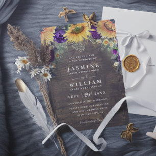 Invitation Tournesols Roses Violettes Marguerites Mariage Rus