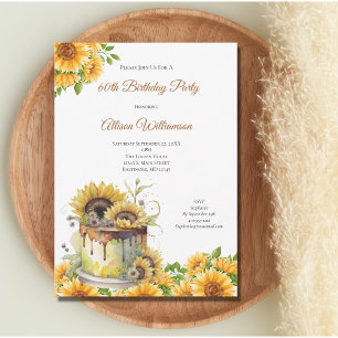 Invitation Tournesols Rustique fête d'anniversaire pour sa 60