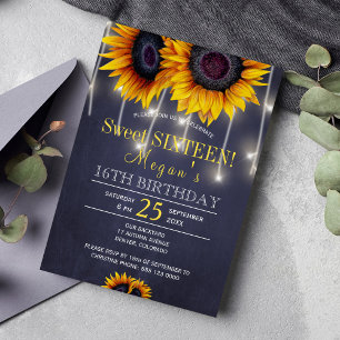 Invitation Tournesols rustique fleurie chic sweet sixteen