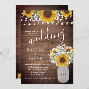 Invitation Tournesols Rustiques Baby Respire Jar Lumières Mar